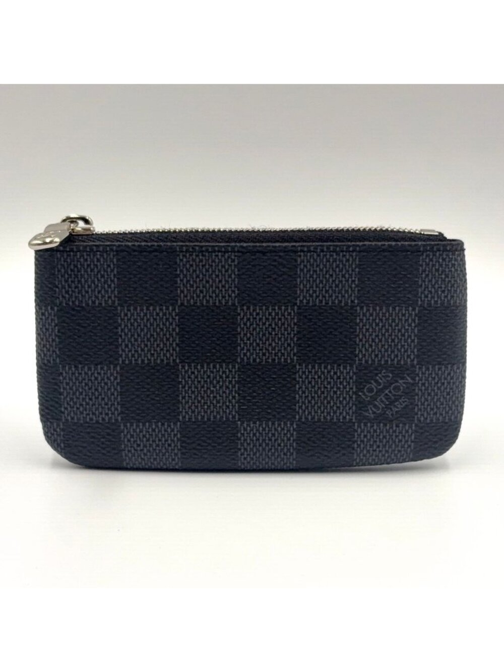 Louis Vuitton Pochette Cles Damier Graphite Leather Black Key Case Silver Key